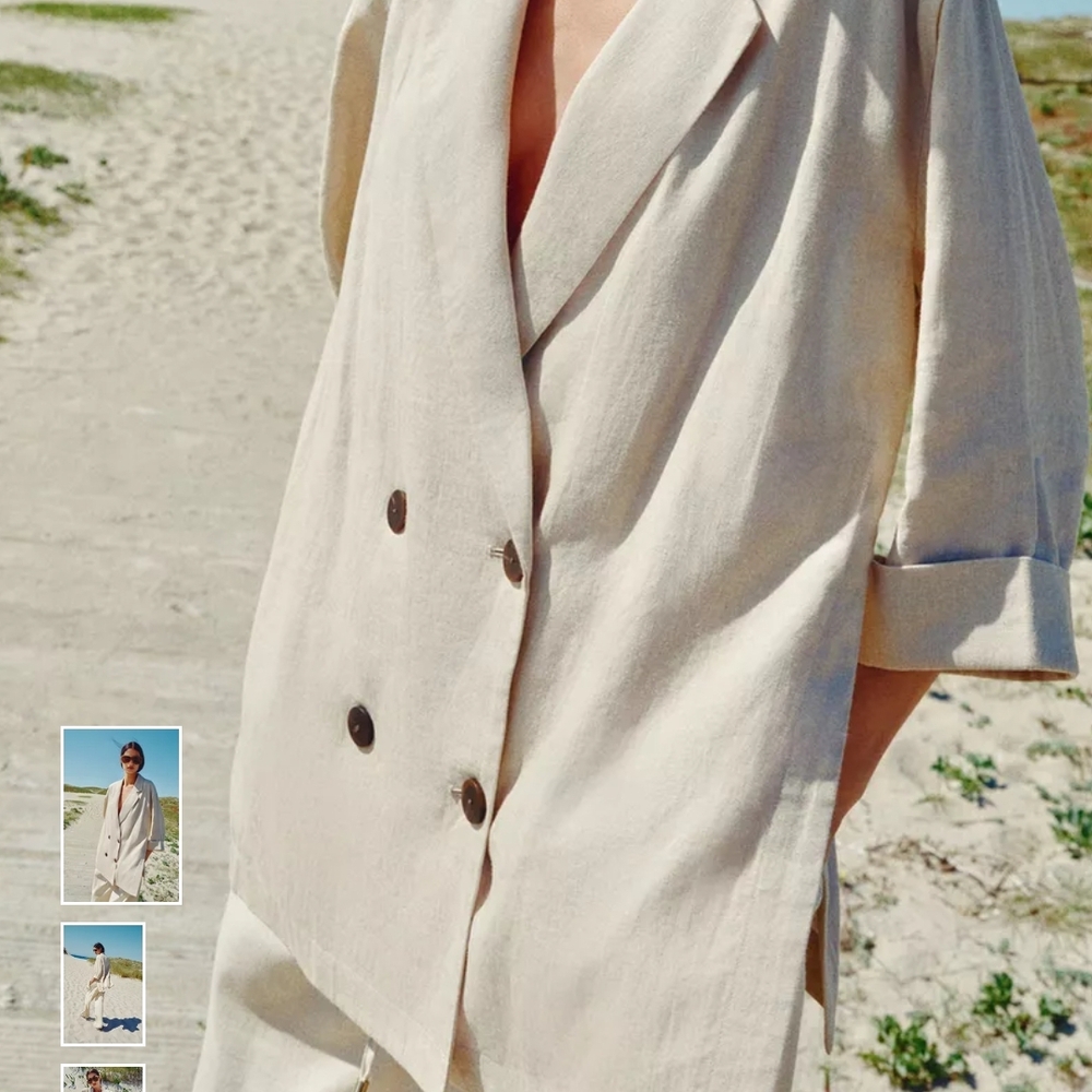 Zara Beige Double-Breasted Blazer - Picture 2 of 10